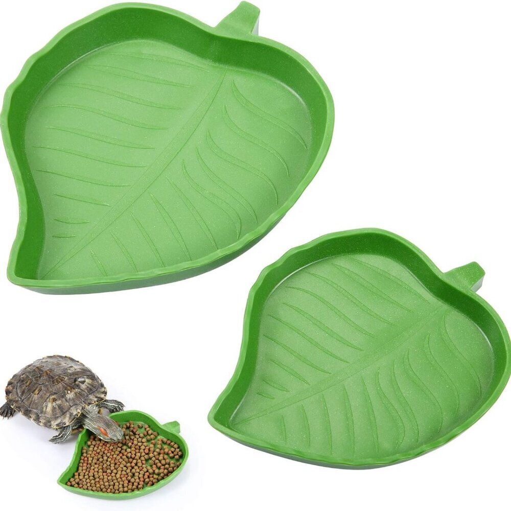 2 Pieces Leaf Reptile Food Water Bowl Plate Turtle Feeding Dishes for Tortoise C